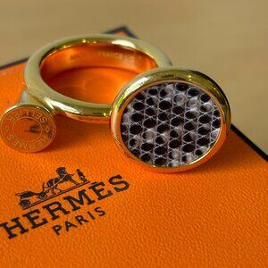Hermès Cor Ring Gold Horn Hardware with Lizard Detail